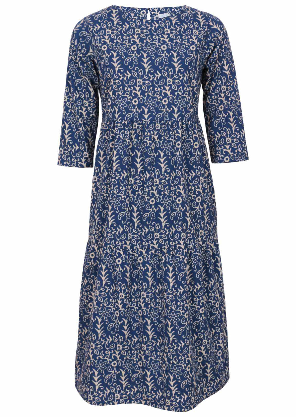 100% cotton maxi dress with 3/4 sleeves, round neckline and pockets.