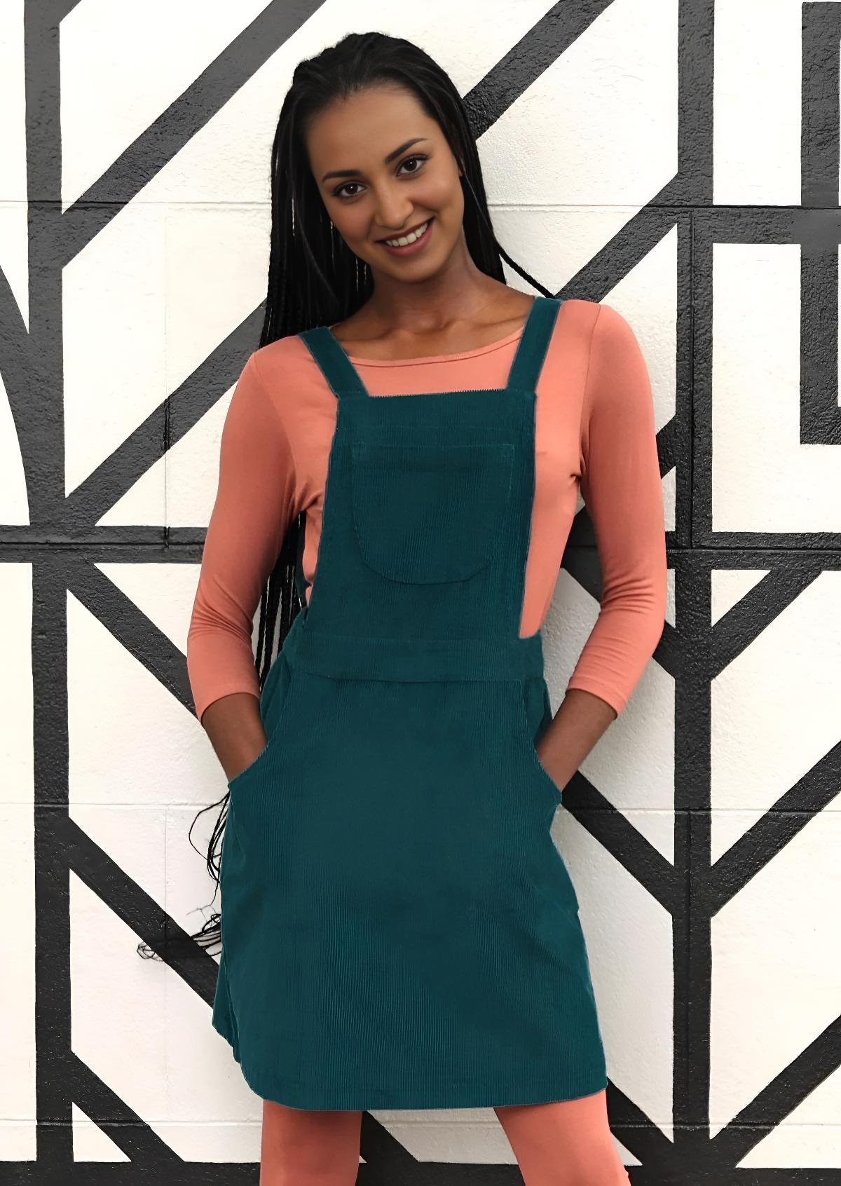 Pinafore Corduroy Dress Deep Teal