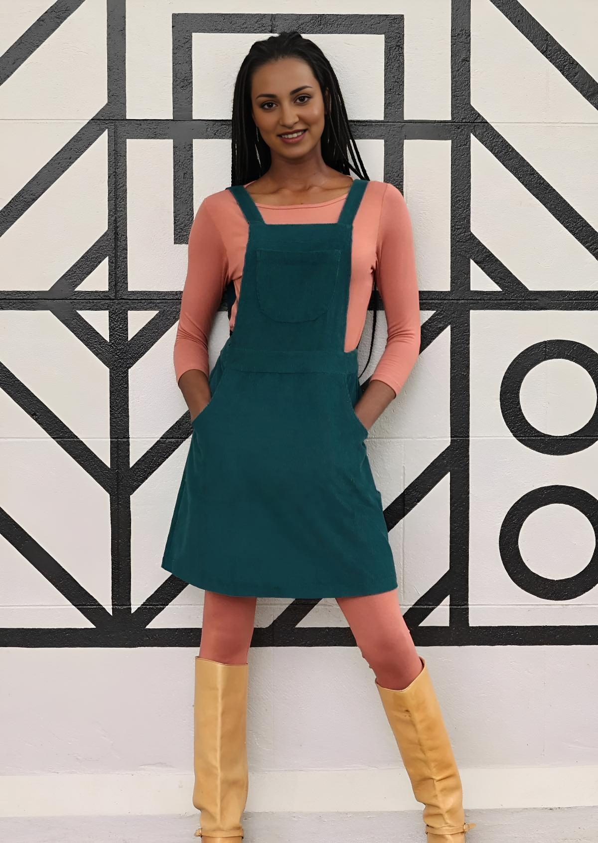 Pinafore Corduroy Dress Deep Teal