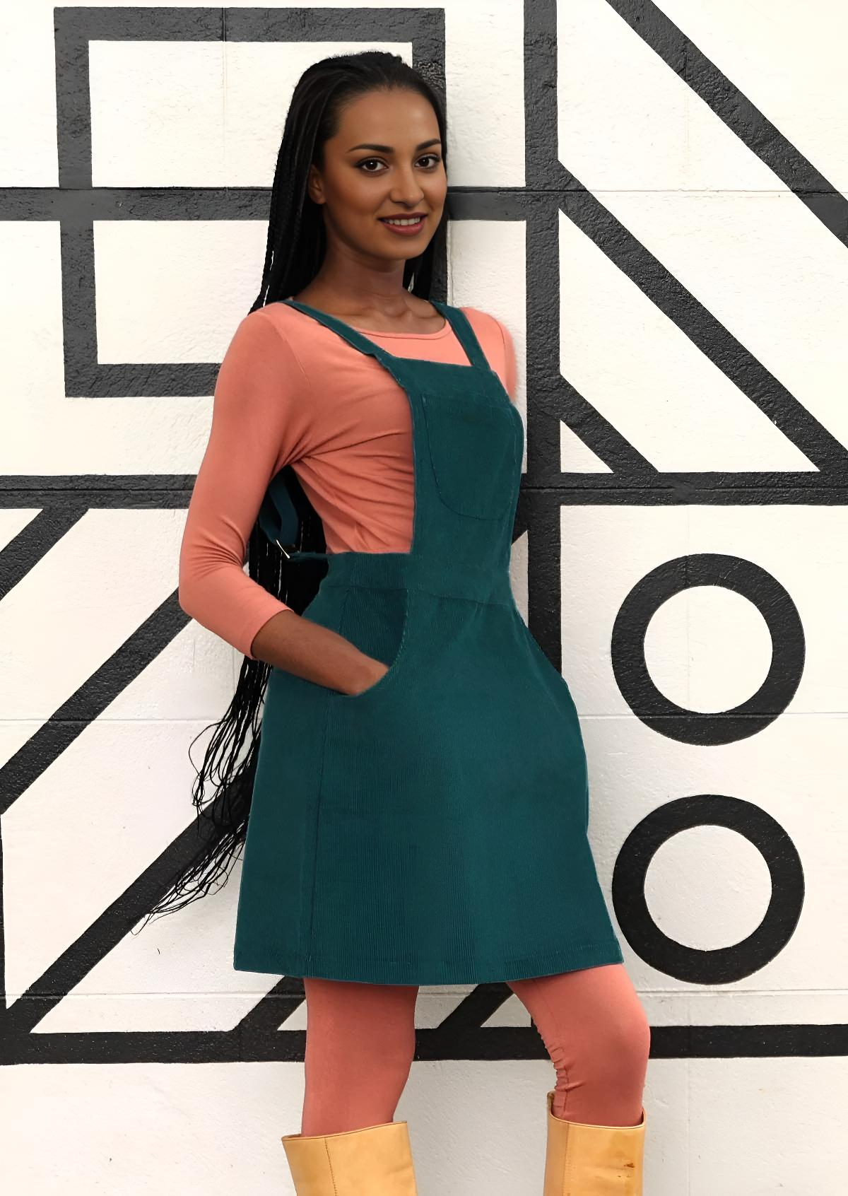 Pinafore Corduroy Dress Deep Teal