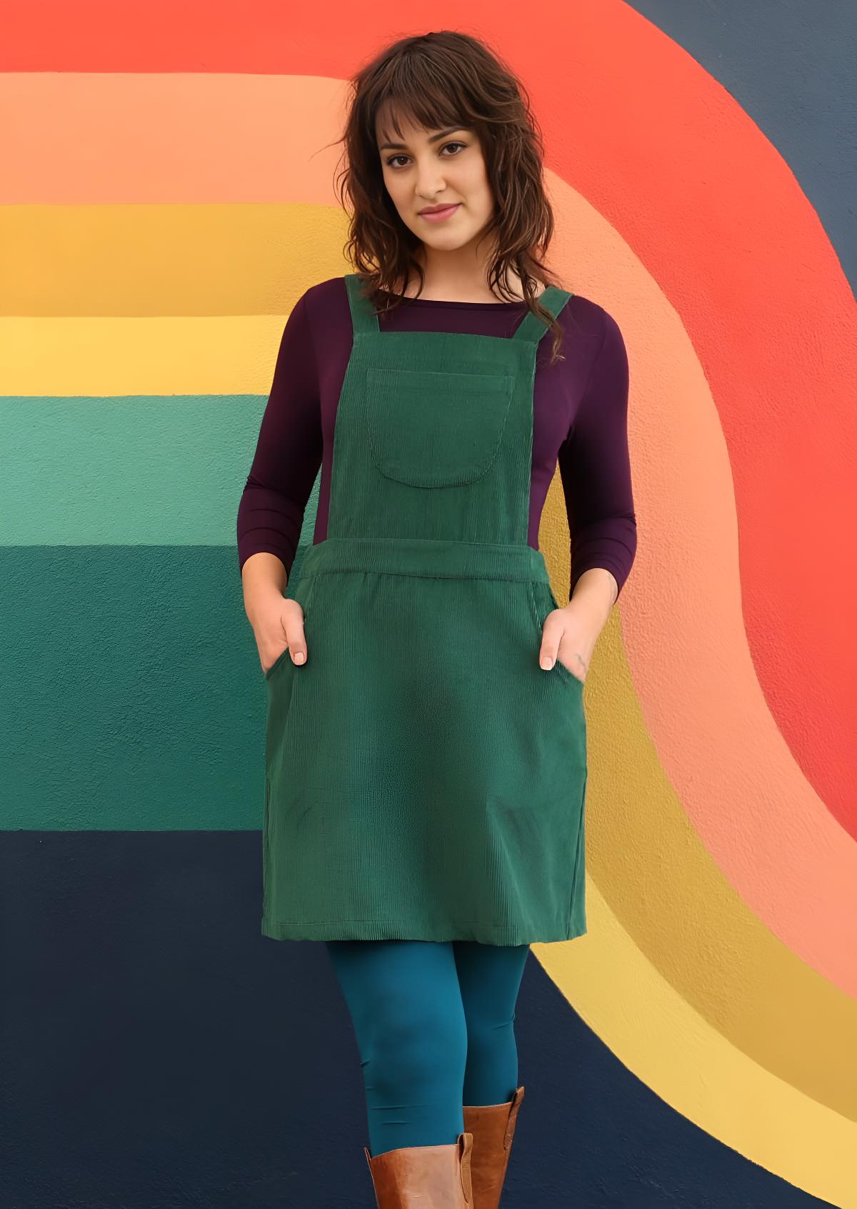 Pinafore Corduroy Dress Hunter Green