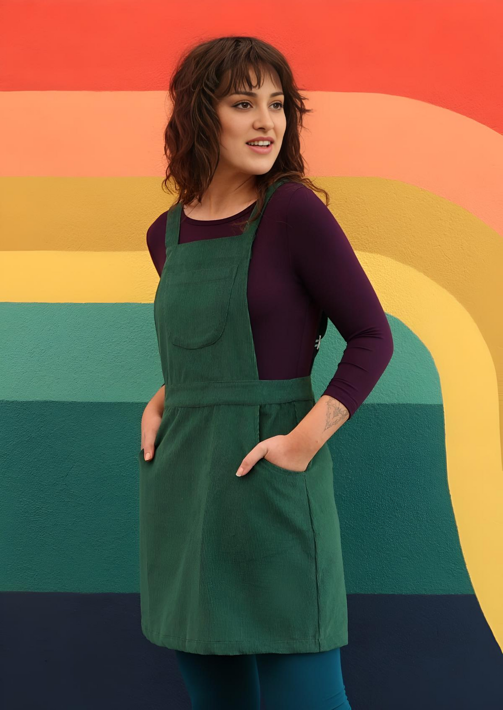 Pinafore Corduroy Dress Hunter Green