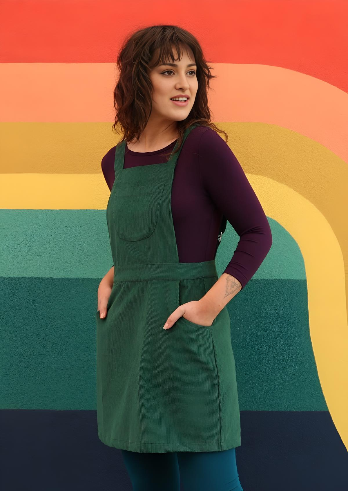 Pinafore Corduroy Dress Hunter Green