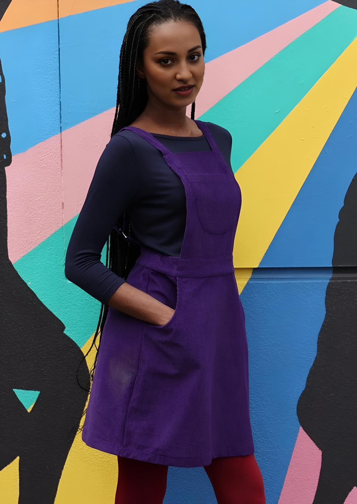 Pinafore Corduroy Dress Purple