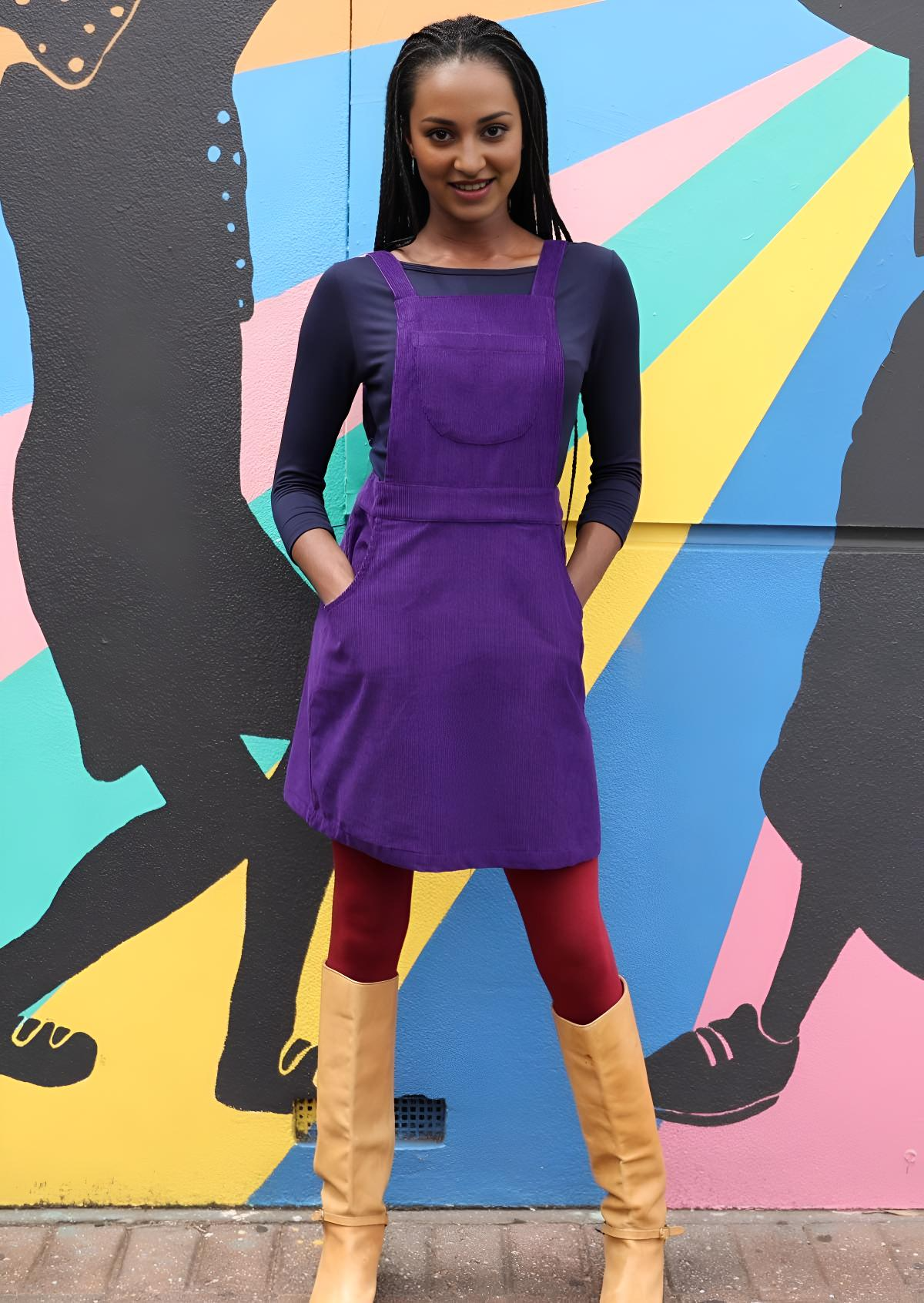 Pinafore Corduroy Dress Purple