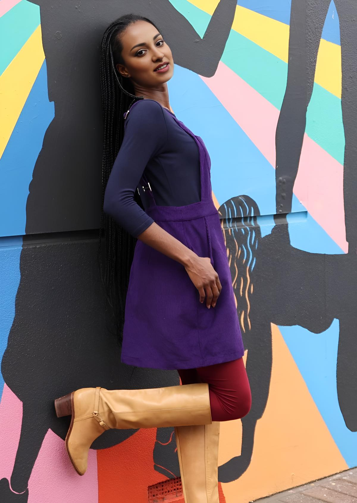 Pinafore Corduroy Dress Purple
