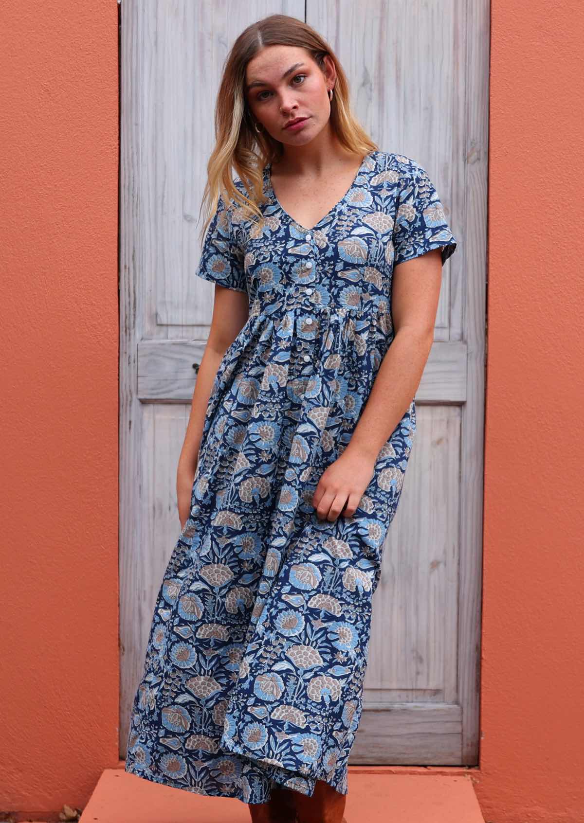 100% lightweight cotton button through dress is ultimate in comfort