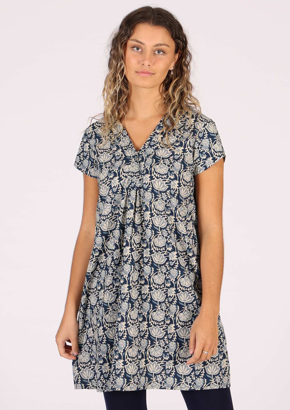 Sandy Tunic Indigo blue floral print lightweight cotton tunic