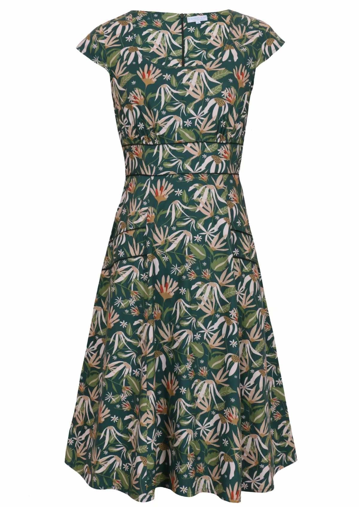 green 100 percent cotton scoop neck retro dress with pockets 