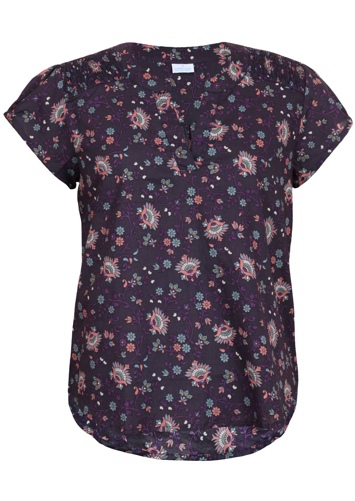 Capped sleeve cotton blouse in an Indian floral print 