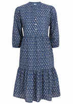 Buttoned bodice forms a V-neckline with a mandarin collar