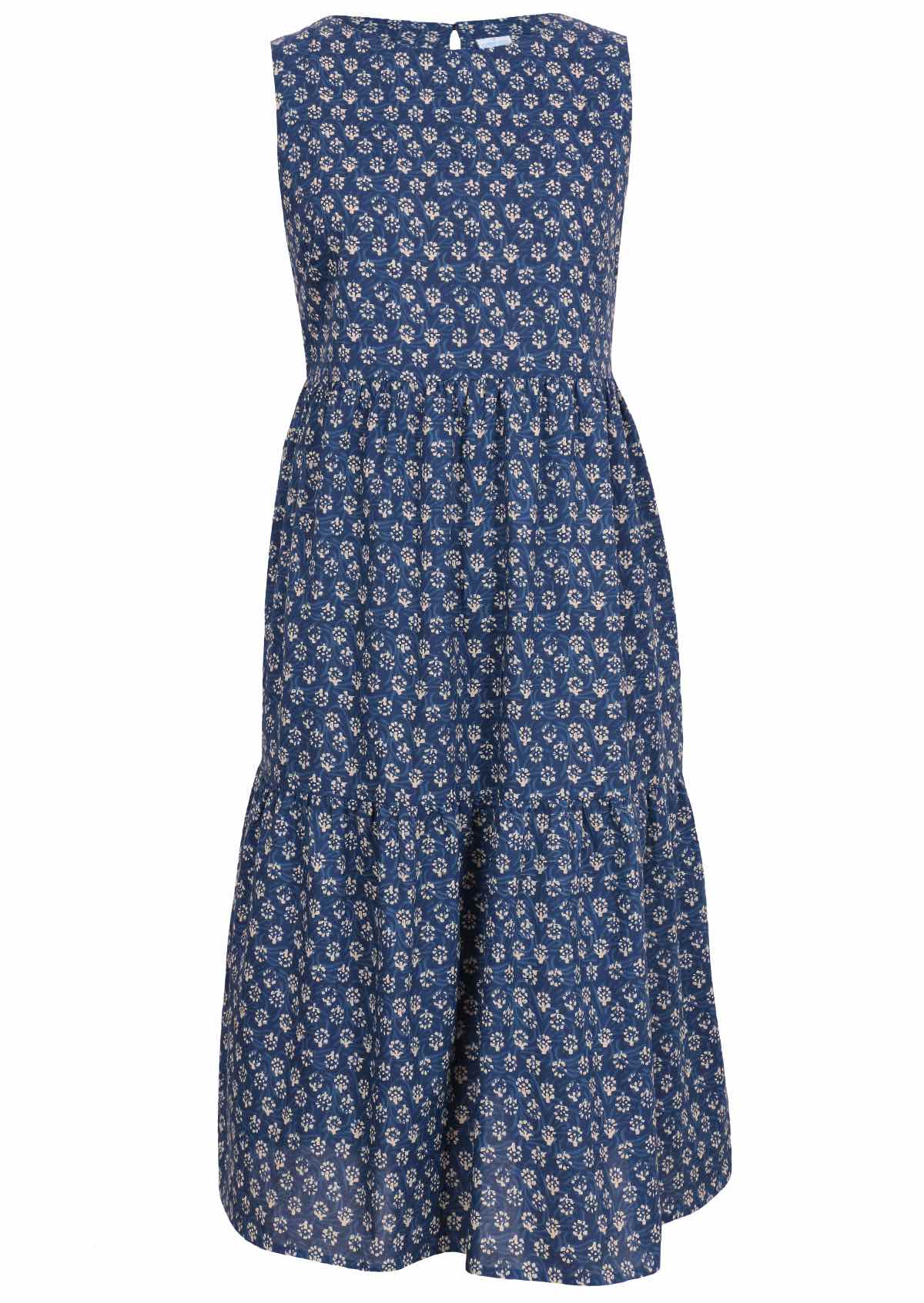 Sweet delicate flowers with light blue swirls on a navy blue base lightweight cotton dress