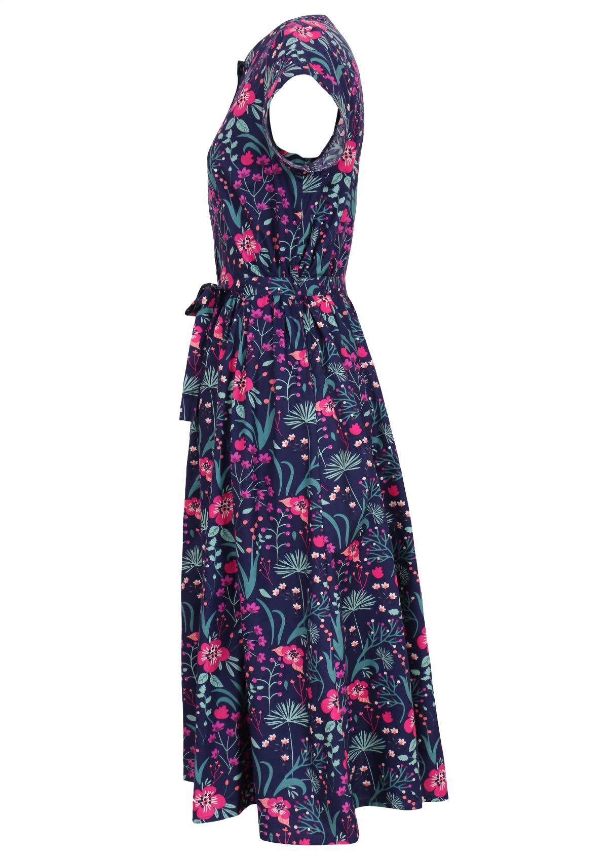 Navy cotton floral maxi dress with belt side view