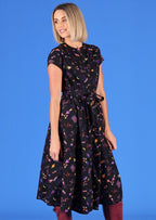 mandarin collar waist tie cotton space dress