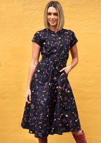 cotton retro dress space print on black base