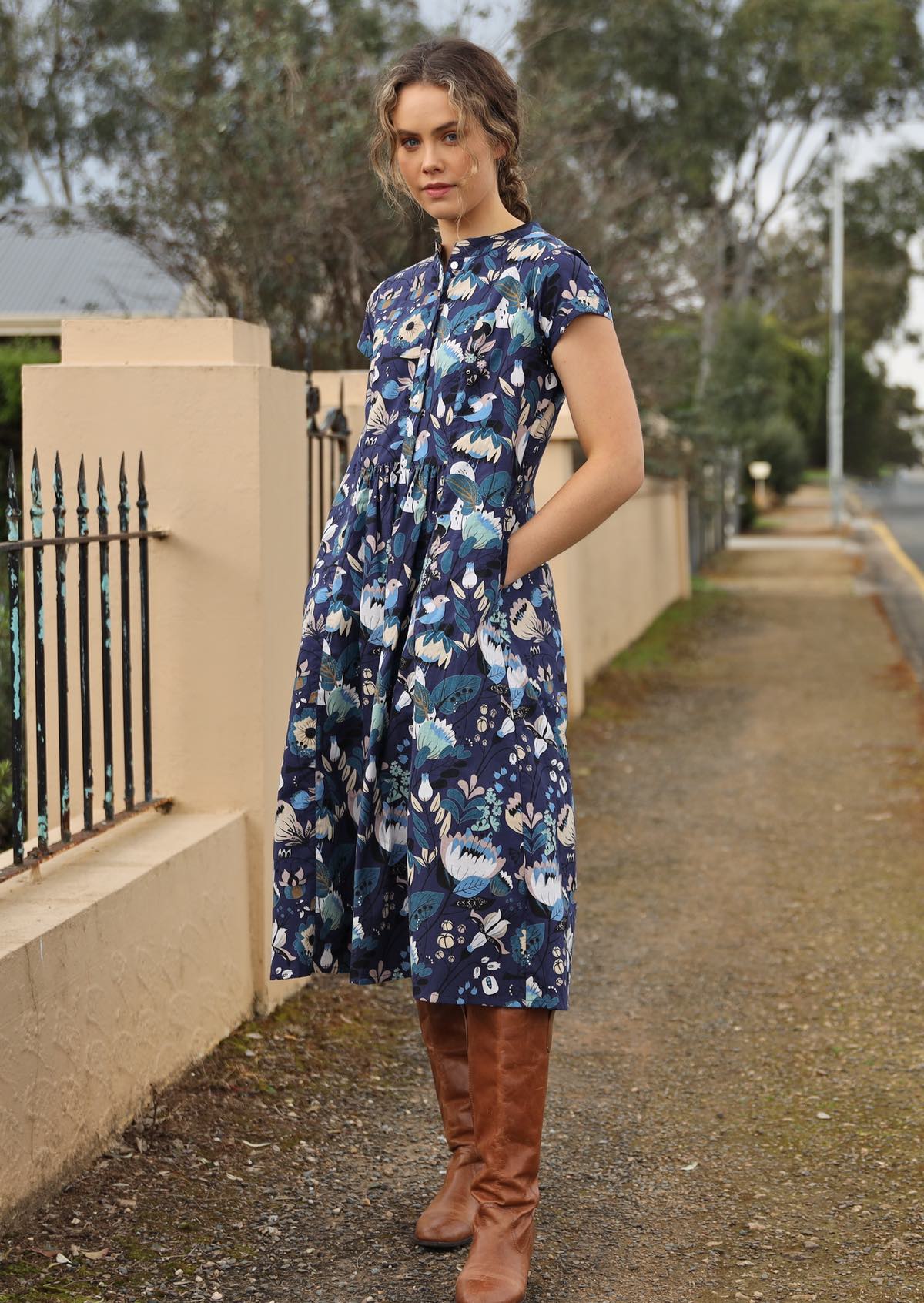 100% Cotton Midi Dress with Pockets