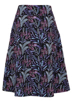 Cotton botanical print on black base skirt with wide waistband