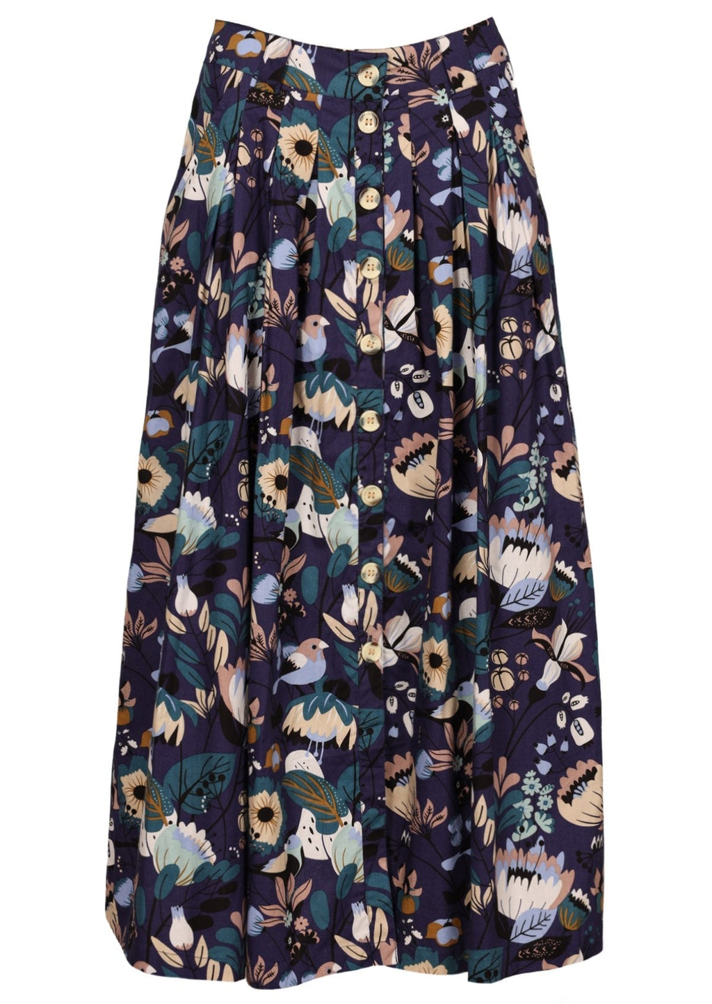 Button through midi length cotton skirt with pockets