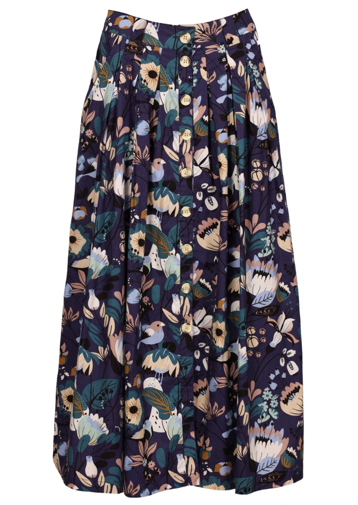 Button through midi length cotton skirt with pockets
