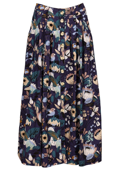Button through midi length cotton skirt with pockets