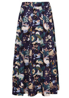Box pleats from the waistband lead to a generous A-line skirt