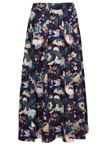 Box pleats from the waistband lead to a generous A-line skirt