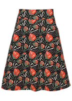 A-line cotton skirt with stylised native floral print on black base