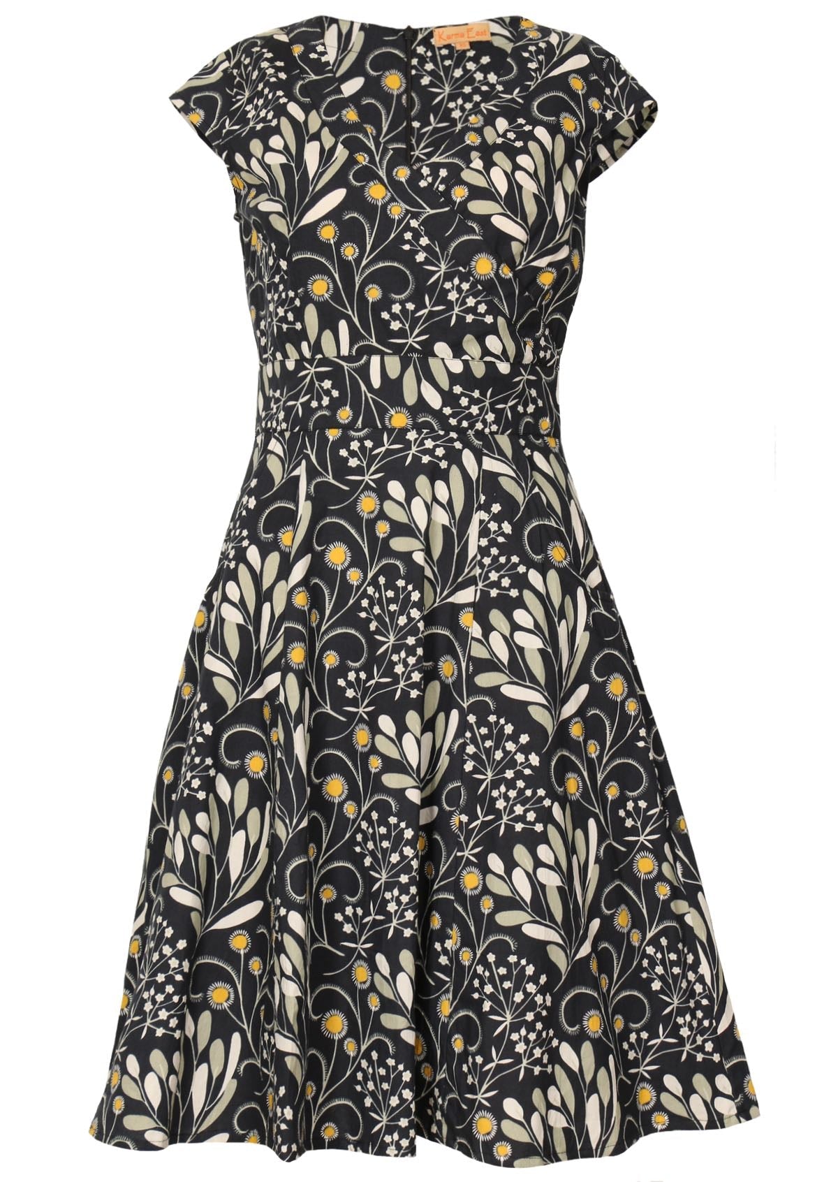 Gorgeous retro cotton dress with cross-over bodice that forms a V-neckline