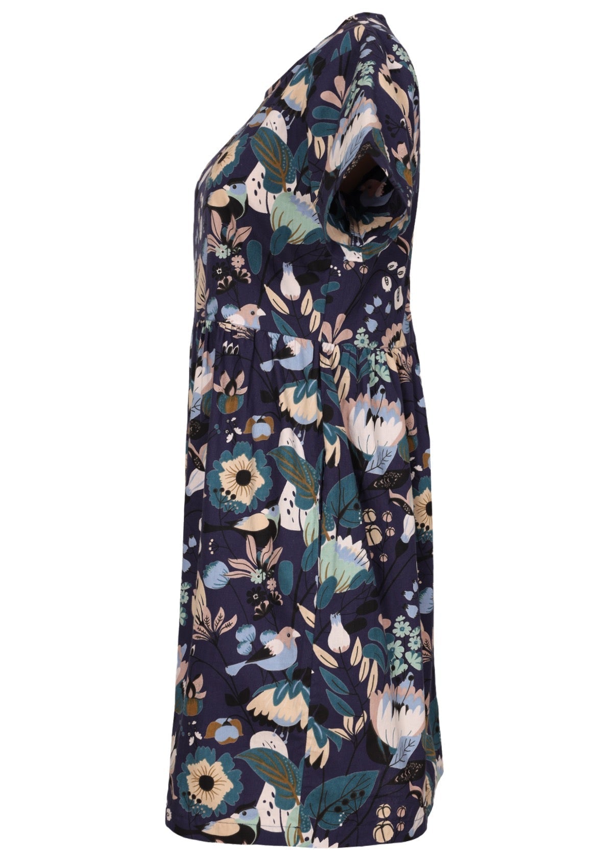 Side View Womens Cotton Dress Blue Floral