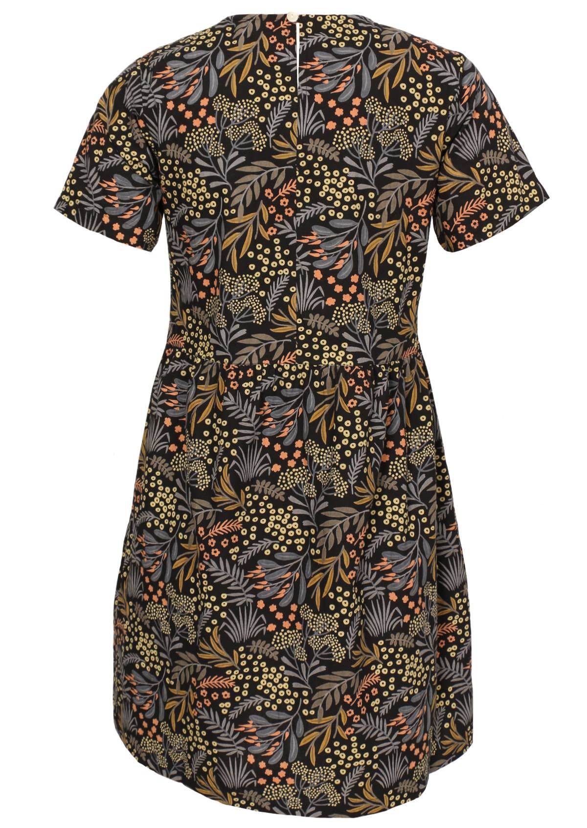 Cotton Mabel dress has a split and button at nape of neck for ease when dressing